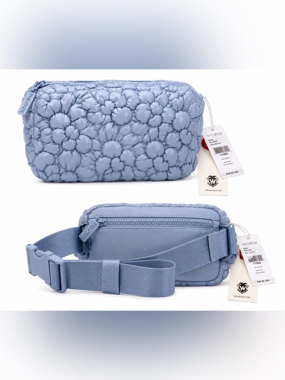 Wildfox Light Blue Quilted Floral Crossbody Belt Bag/sling bag